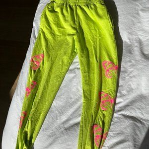 Frankies Bikinis Aiden Neon Green Butterfly Print Sweatpants M